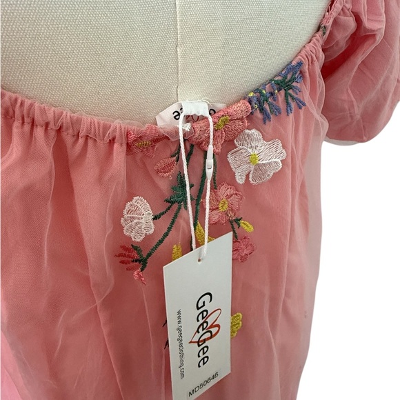 NWT GeeGee Floral Embroidered Mesh Mini Dress - Picture 5 of 6